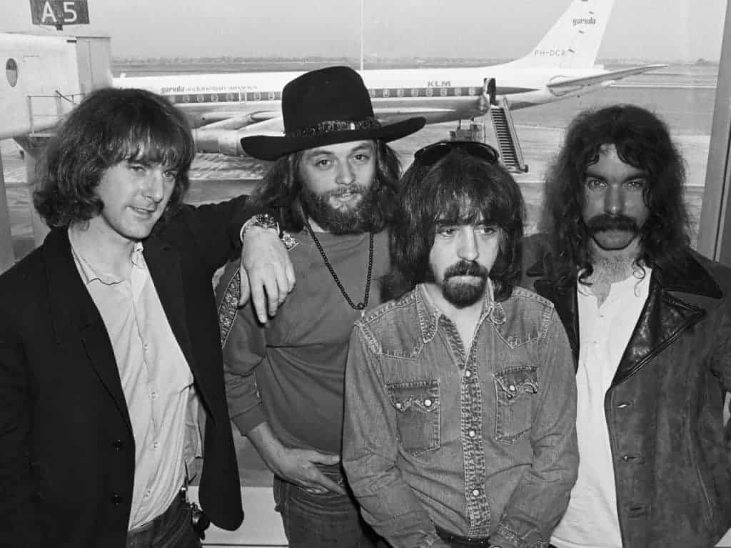 Clarence White and The Byrds at the airport in 1970.