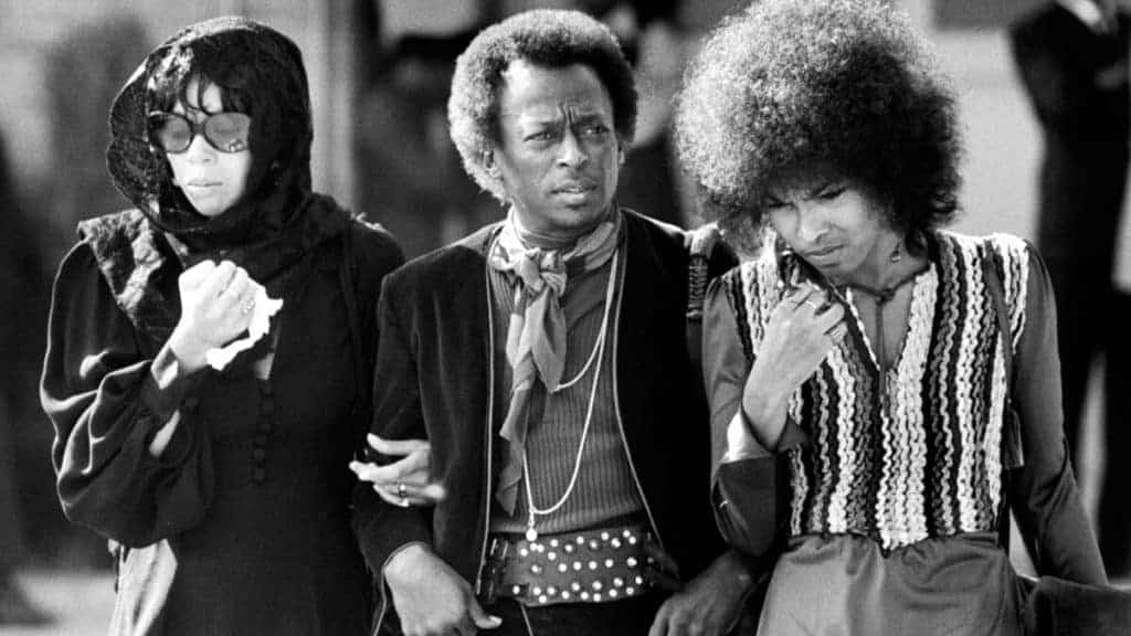 Betty Davis, Miles Davis and Devon Wilson at Jimi Hendrix’s funeral October 1, 1970.