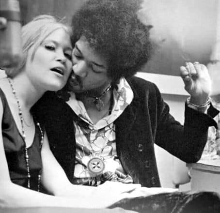 Jimi Hendrix on September 13, 1968 with Carmen Borrero in Los Angeles, California at Bob Masse Art Studio. 