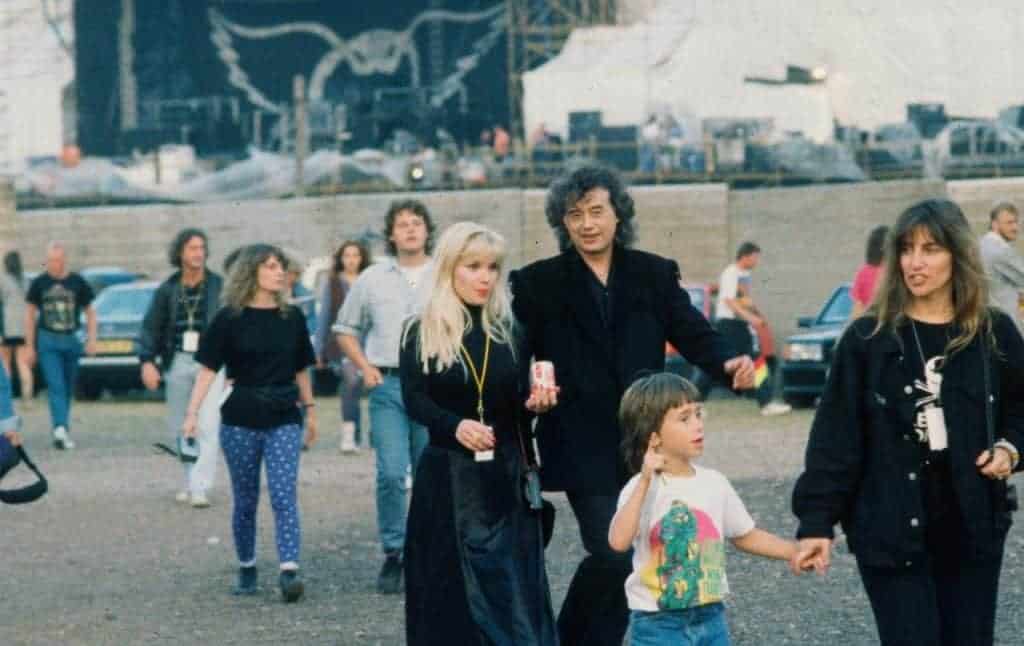 Jimmy Page of Led Zeppelin and wife Patricia Ecker Page, backstage Monsters Of Rock 1990.
