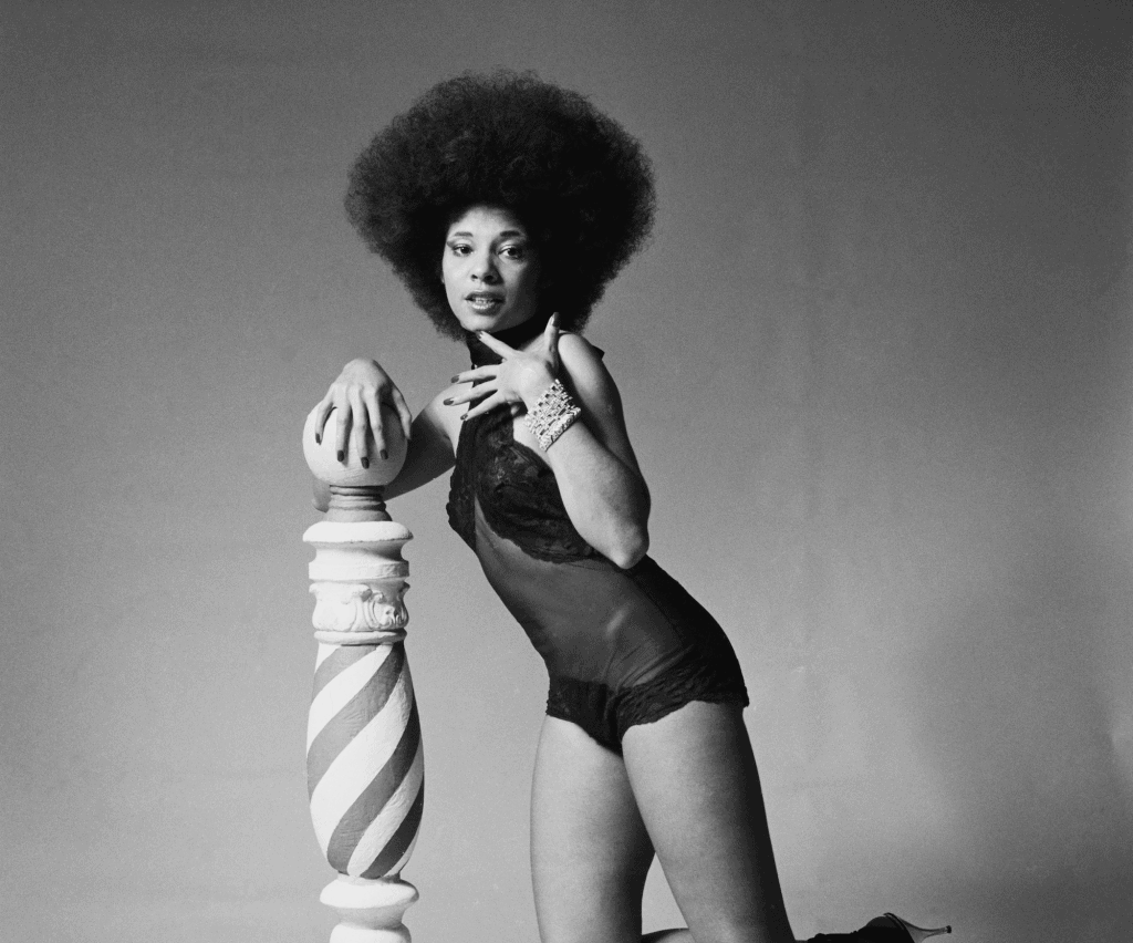 American singer Betty Davis posed in New York in February 1976. (Photo by Fin Costello