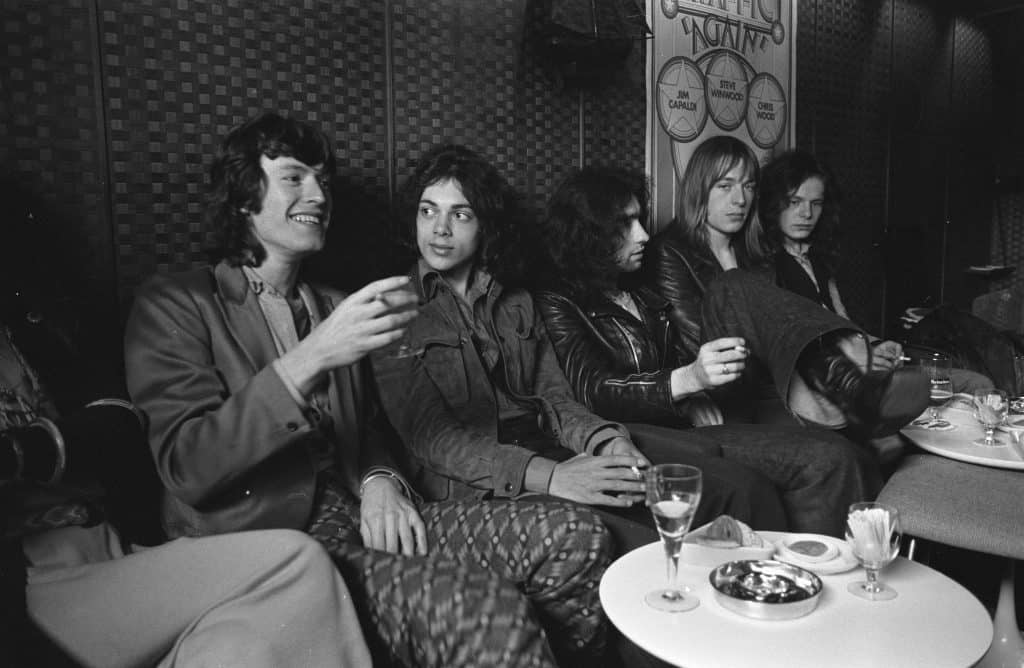 Steve Winwood & Free (Amsterdam, July 1970). From left to right: Stevie Winwood, Andy Fraser, Paul Rodgers, Simon Kirke, Paul Kossoff